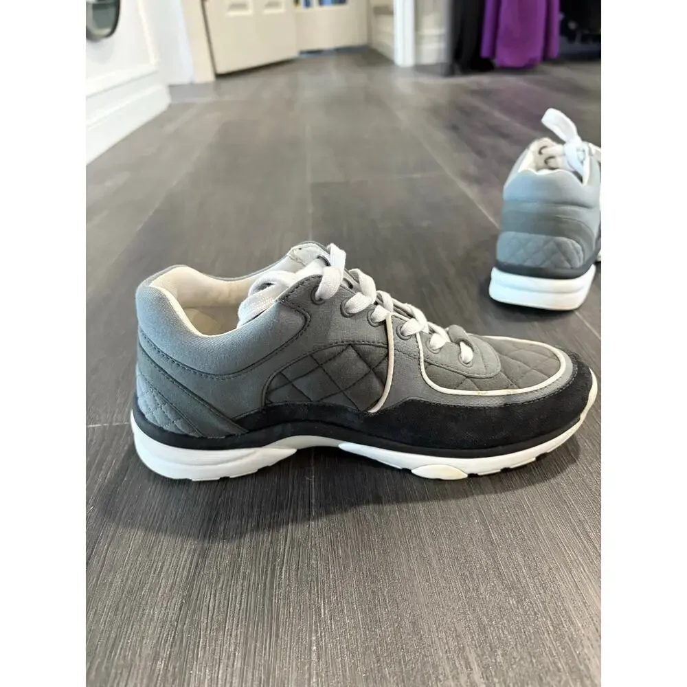 Chanel 2023 Fabric and Suede Calfskin Quilted Gray Trainer Sneakers Size 38(8)
